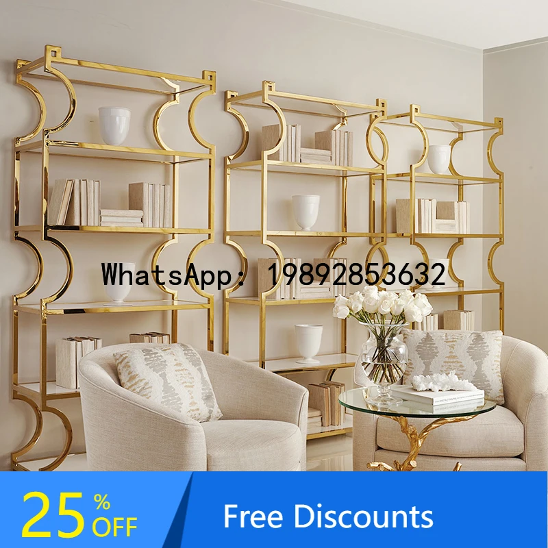 

XL Curved Design American Modern Furniture Bookshelf Storage Rack Stainless Steel Layer Shelf