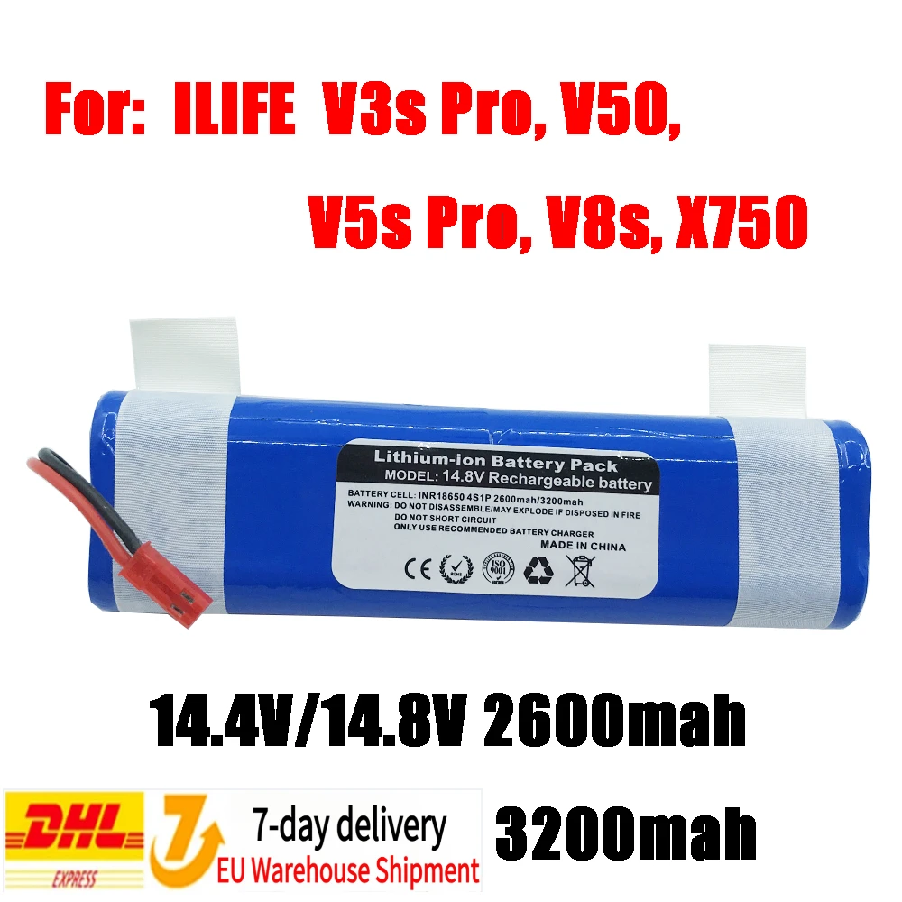 

Vakaumus 14.8V 2600mah 3200Mah 18650 Lithium Battery For ILIFE V3s Pro V50 V5s Pro V8s X750 Robot Vacuum Cleaner Battery