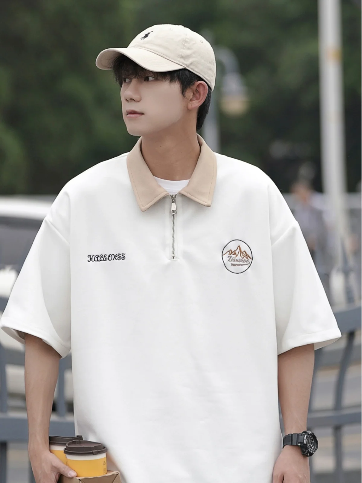 

Мужская свободная футболка с коротким рукавом, повседневная летняя модная футболка 2024 года, новая молодежная футболка с воротником, тонкая