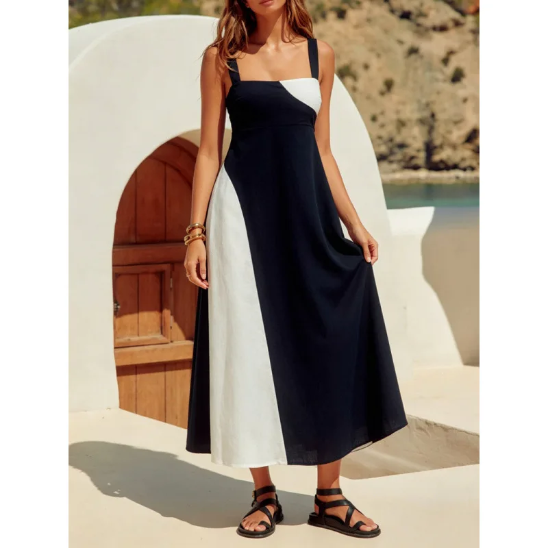 Women's Dress2026 Summer New European And American Elegant Fashion Holiday Style Suspender Color Matching Dress