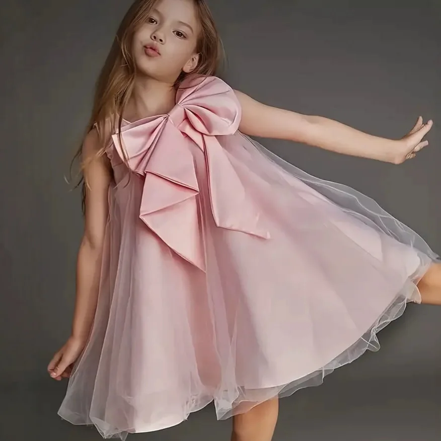 3-8 Years Big Bow Girl Dress Cute Girl Birthday Party Dress Wedding Flower Girl Dress Washing Dress Holy Communion Dress