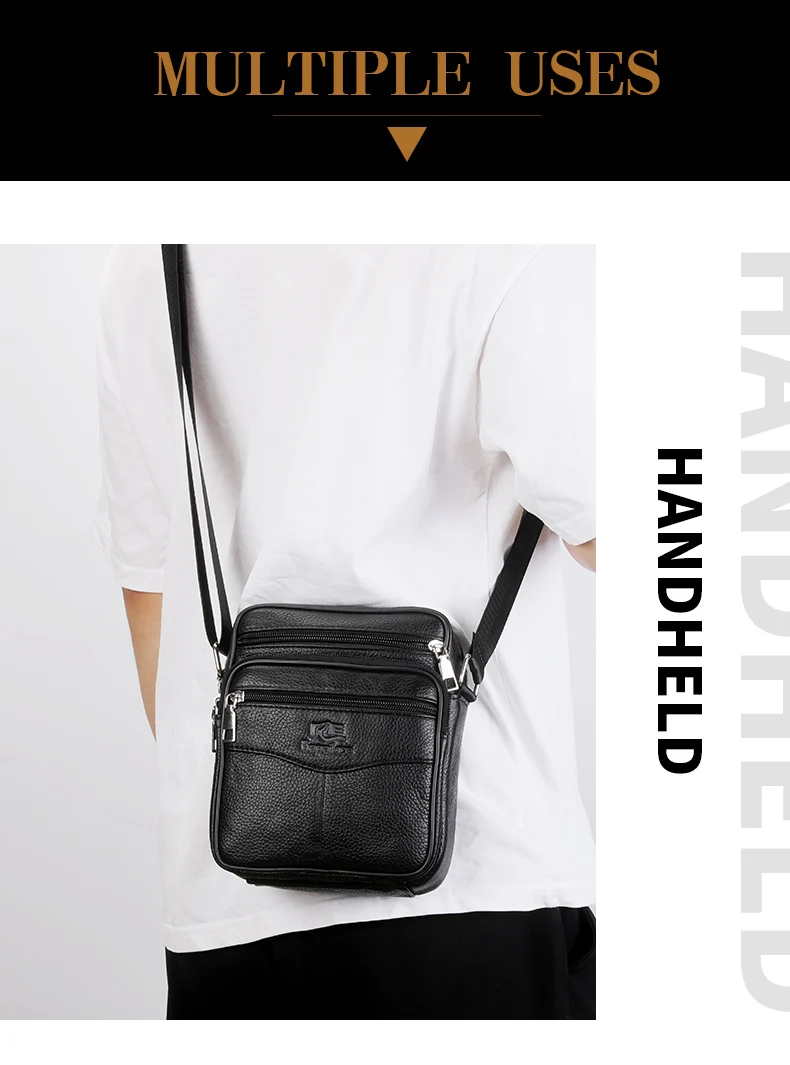 Hochwertige Herren-Umhängetasche mit großer Kapazität, Umhängetasche aus echtem Leder, einzelne Umhängetasche mit mehrschichtigem Reißverschluss – Detail 10