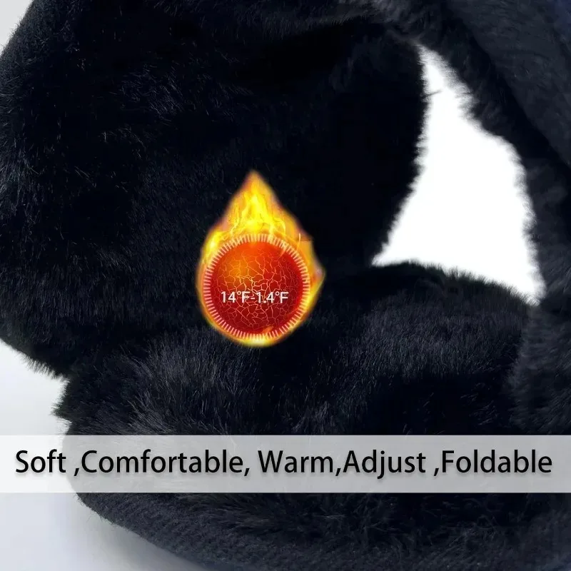 أغطية أذن شتوية كبيرة قابلة للطي، سدادات أذن دافئة من الصوف القطبي المحايد مع عصابة رأس قابلة للتعديل - حشو ناعم ثلاثي الأبعاد، سميكة ودافئة #4