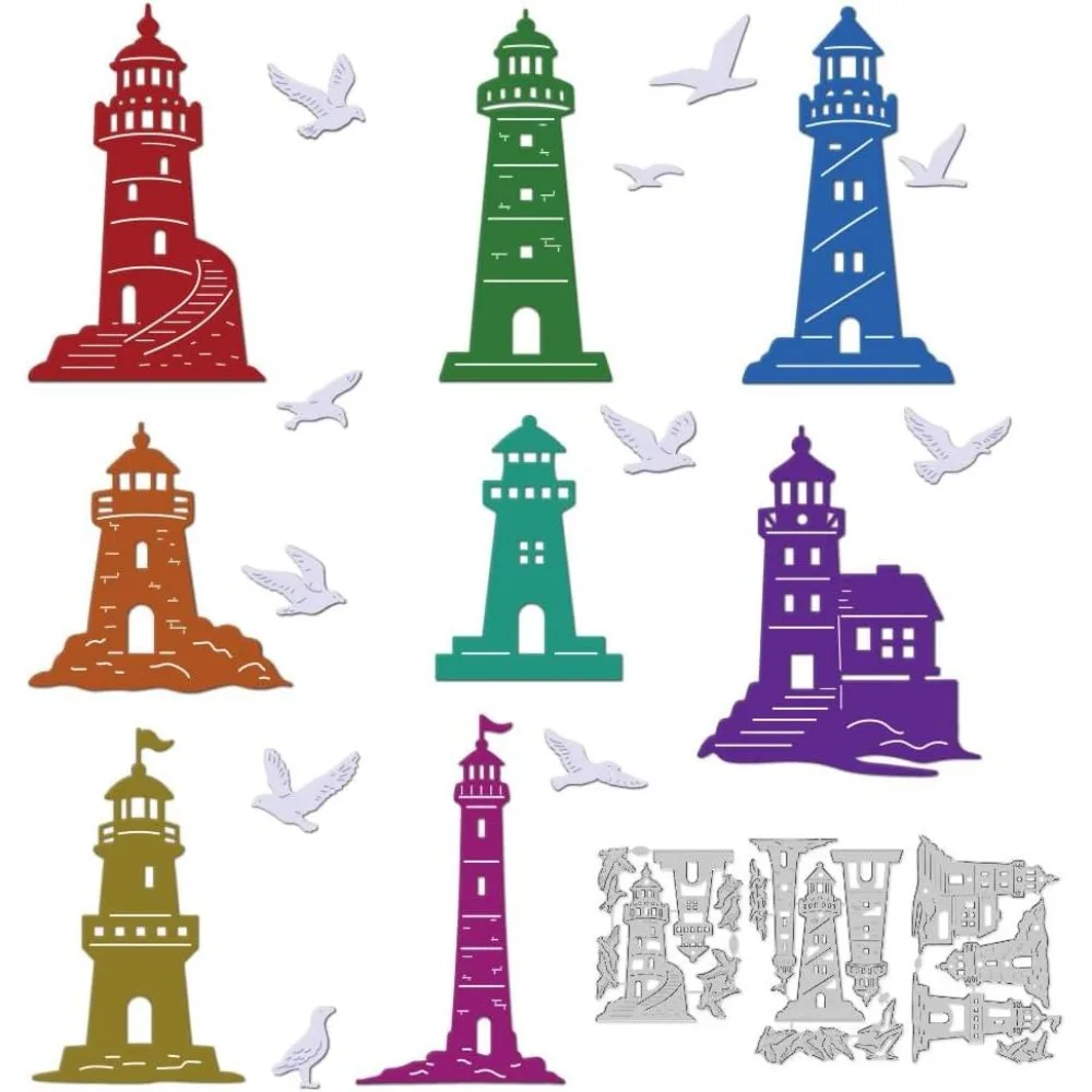 Lighthouse Seagull Cutting Dies Reef Card Making Die Stencil Carbon Steel Die Template Dies for Birthday Wedding Paper Craft