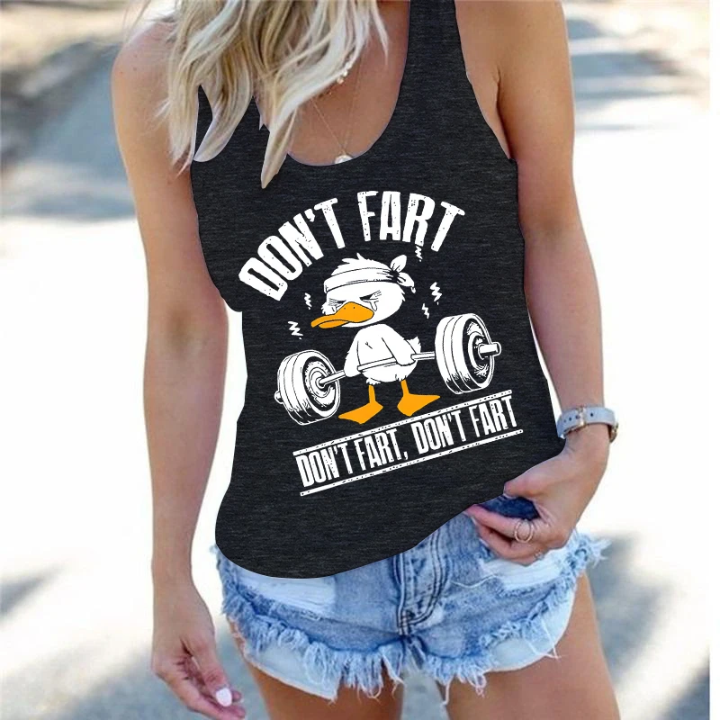 

Ducks Play Dumbbell Sleeveless Women's Vests Fashion Print Weightlifting Dumbbells Racerback Tank Tops Vintage Female Tshirts