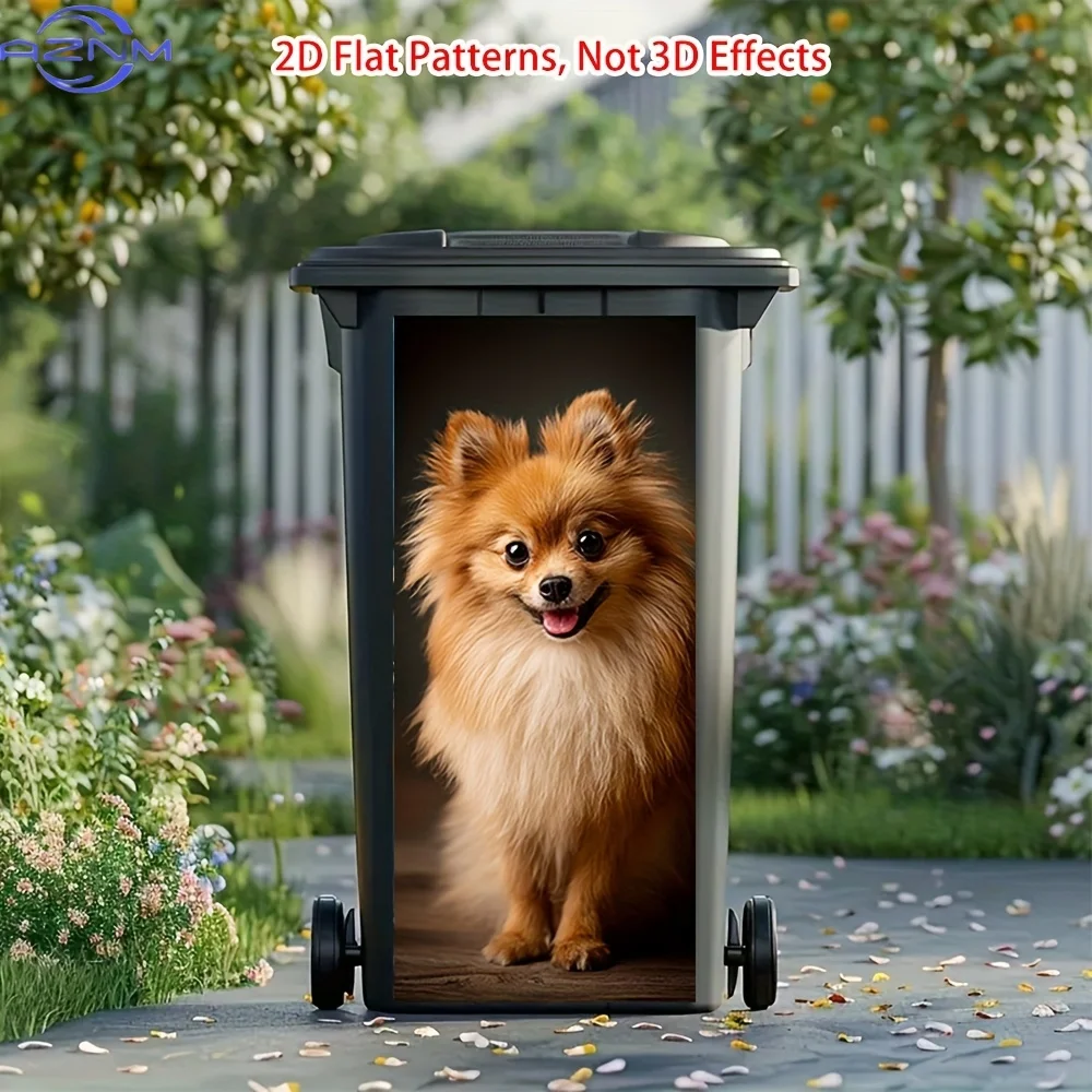 of Fluffy Pomeranian Design Stickers for Dustbins - Self-Adhesive Trash Can Decoration, Perfect for Wheelie Bins, Gardens, Hom