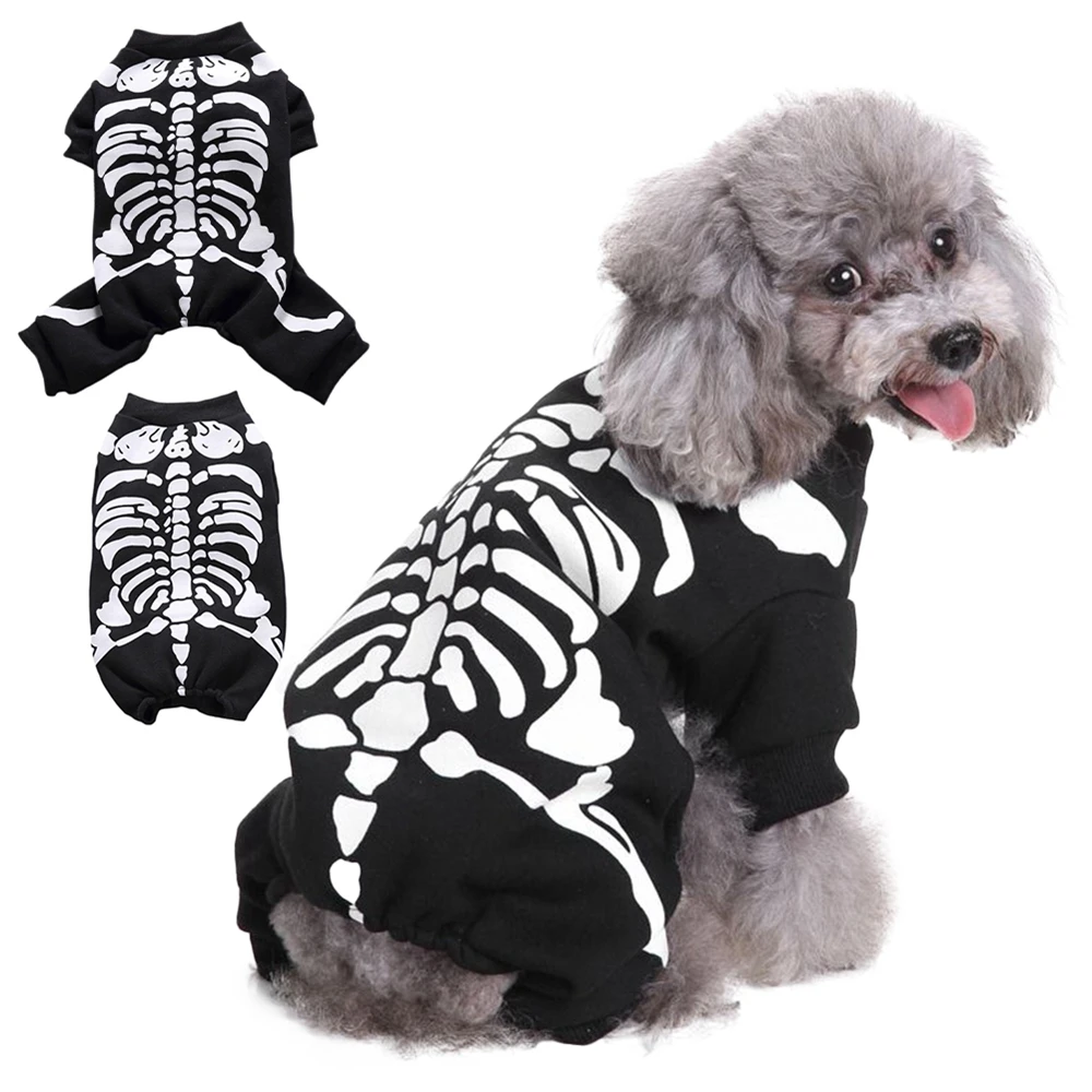 Halloween Dog Clothes Spooky Skeleton Costumes Halloween Pet Cosplay Coat Puppy Warm Fleece Jacket Clothes Pet Party Apparels