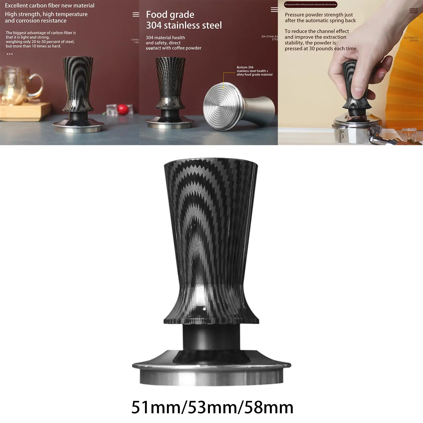 Acessórios de alça de fibra de adulteração de café expresso calibrado alça refinada para máquina de café base inoxidável com defletor circular