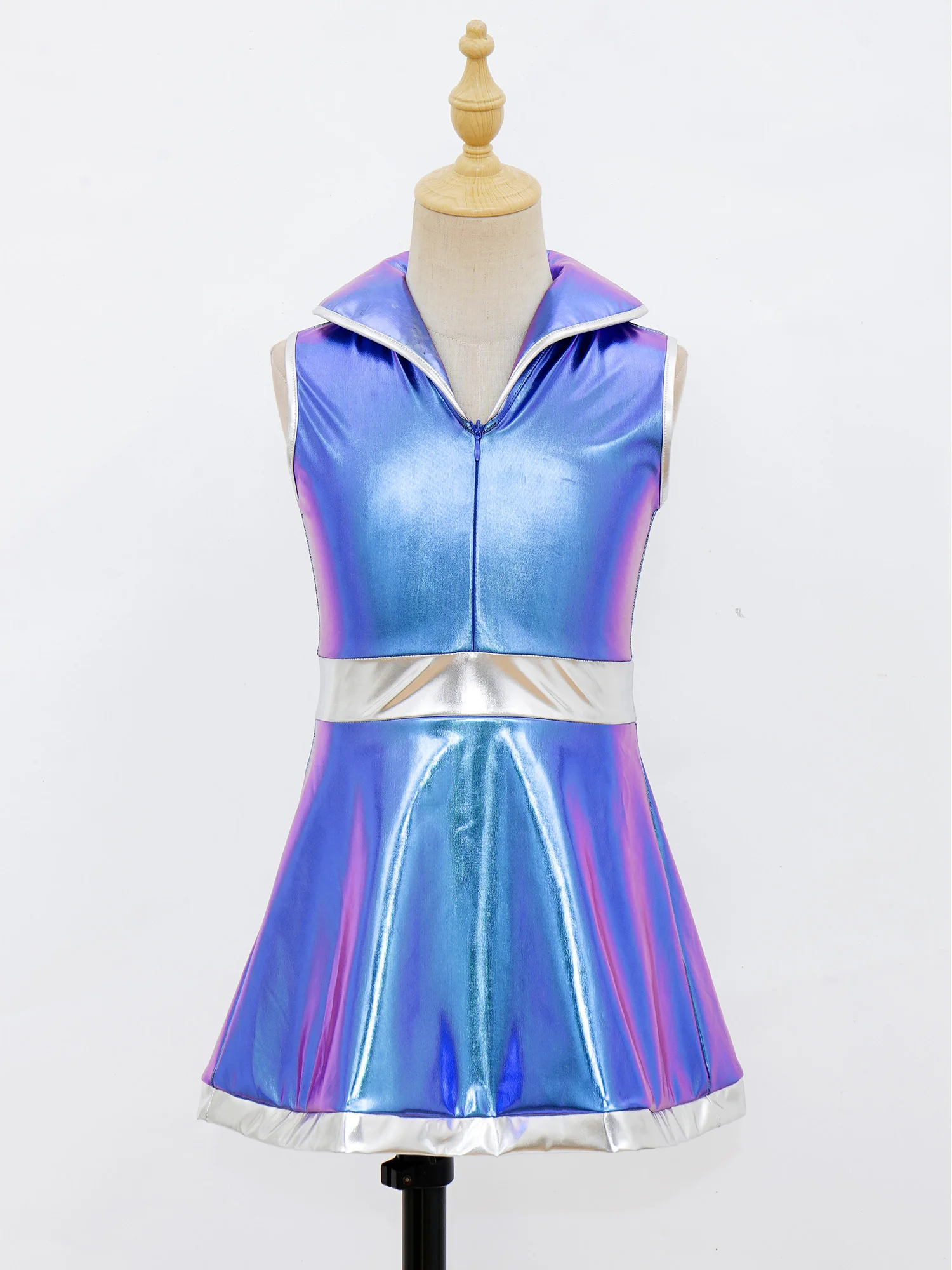 Kids Girls Alien Costume Metallic Color-blocked Dress for Halloween Role-play Theme Party Outfit retro Disco Jazz Dance Costume