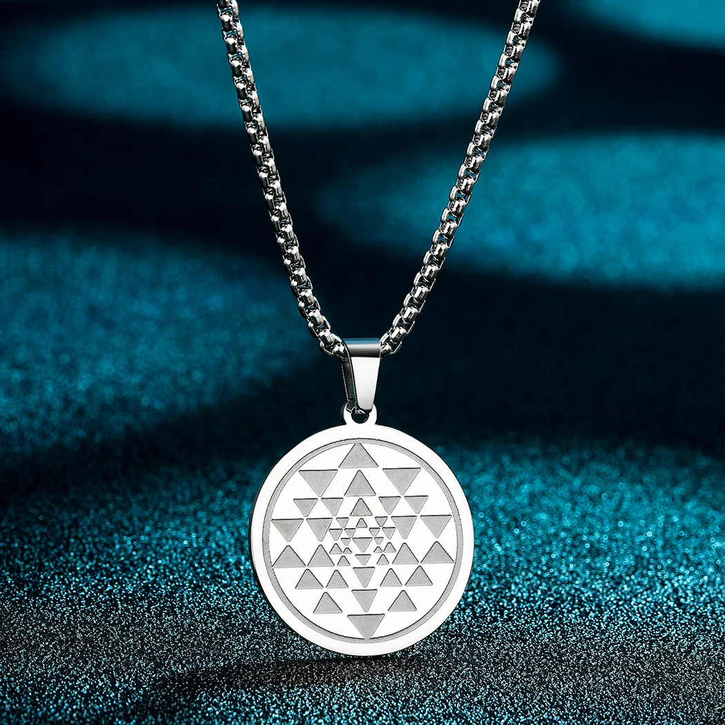 Kinitial Personalized Sri Yantra Symbol Stainless Steel Pendant Necklace For Women Sacred Geometry Jewelry Buddhism Amulrt Gift