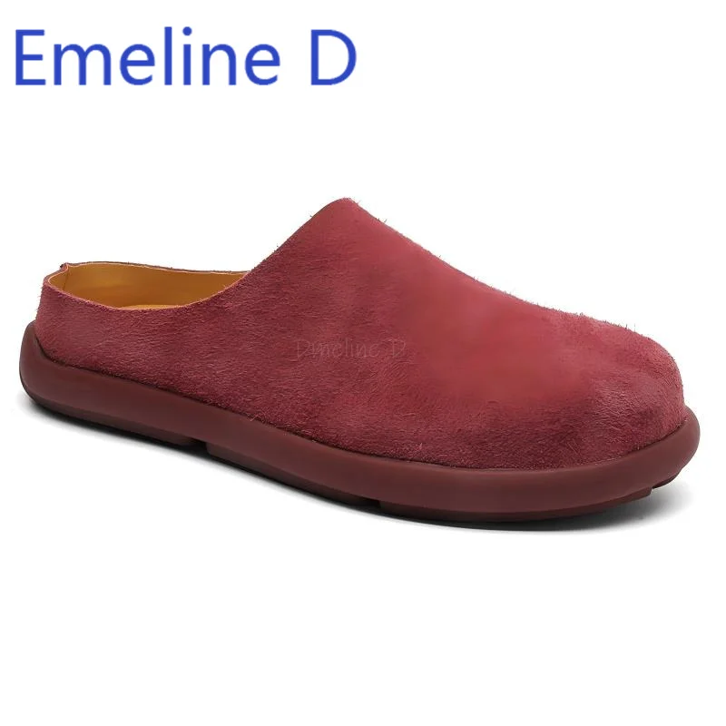 Blue Closed-Toe Slides Slippers Men's Retro British Style Foot Set Casual One Step Stepping Flip Fur Versatile Muller Shoes