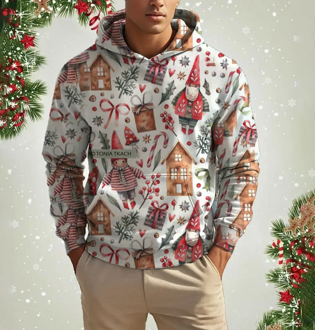 2024 Men's Christmas Sweatshirt 3D Printed Star And Snow Long Sleeve Printed Comfortable Loose O-Neck Hoodie Men's Clothing Top