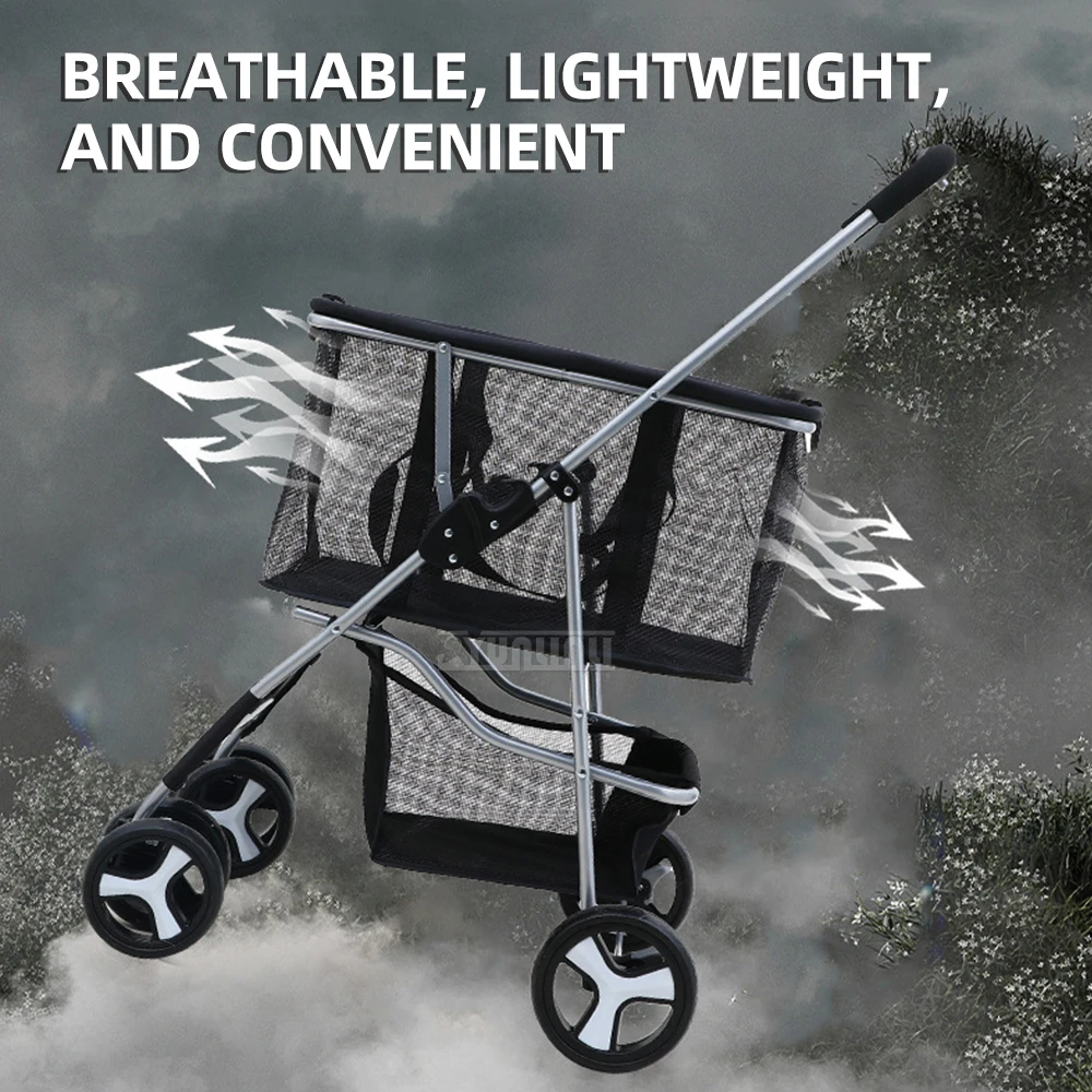 Foldable Pet Stroller, Detachable Dog Cart with Shopping Basket, Lightweight for Camping Picnic