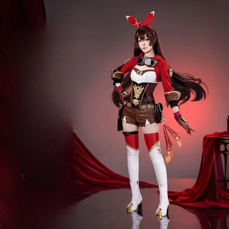 Genshin Amber Cosplay-Perücke, Kunsthaar, Halloween, Karneval, Konvention, Verkleidung, Frau, Kostüm-Requisiten, Party-Perücke, kostenlose Perückenkappe
