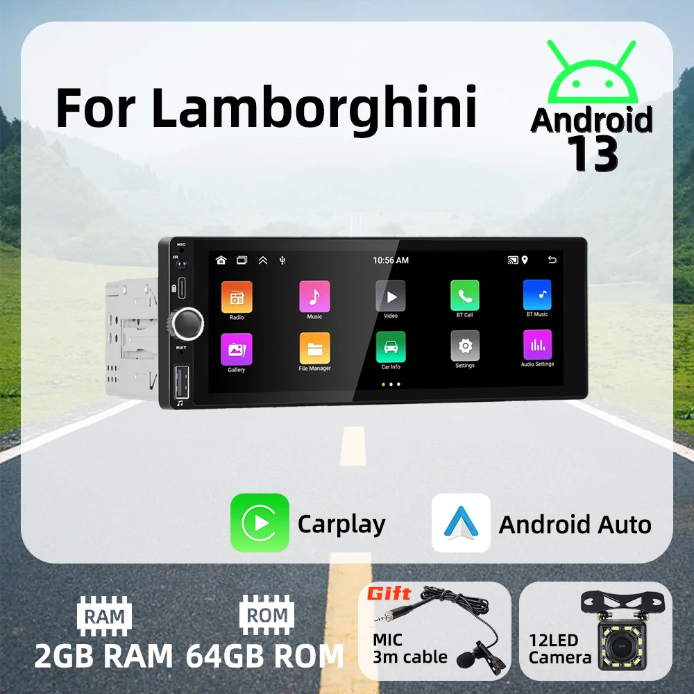

Carplay Android Auto Android Car Multimedia 1 Din Radio for Lamborghini 6.86" Screen Stereo Head Unit Autoradio GPS Navigation