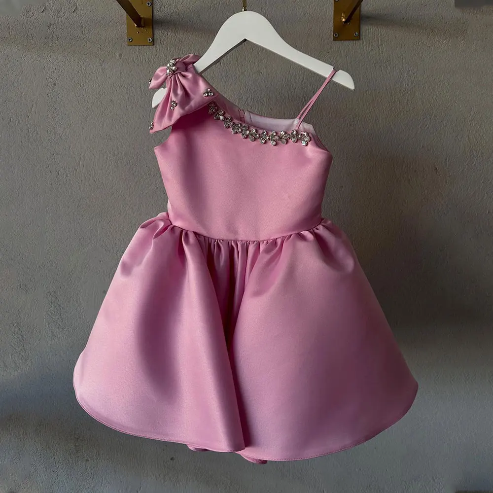 HETISO 1-12Y Elegant Children Girls First Birthday Formal Princess Dresses Rhineston Bowknot Wedding Ball Gown Costumes
