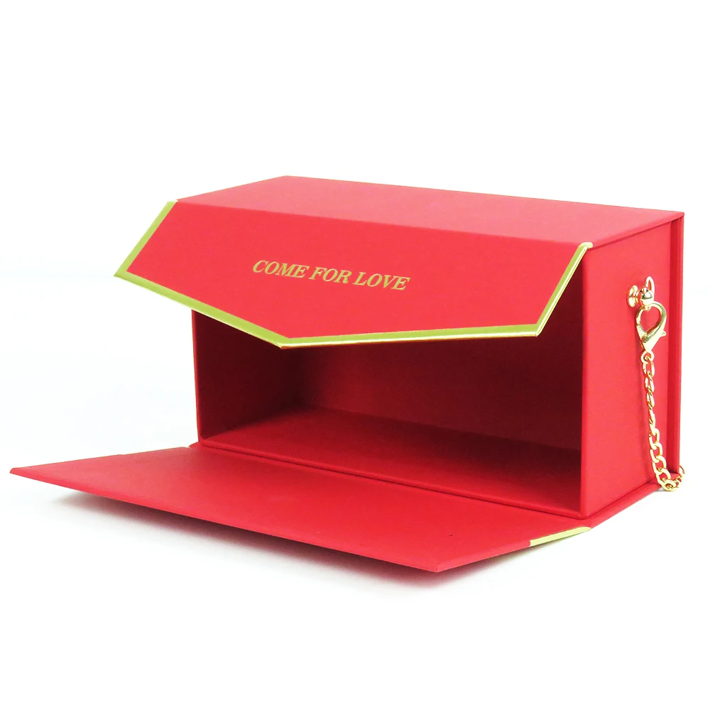 Caja de regalo con forma de monedero de cartón con asa de cadena, embalaje de cosméticos de maquillaje rojo para Navidad