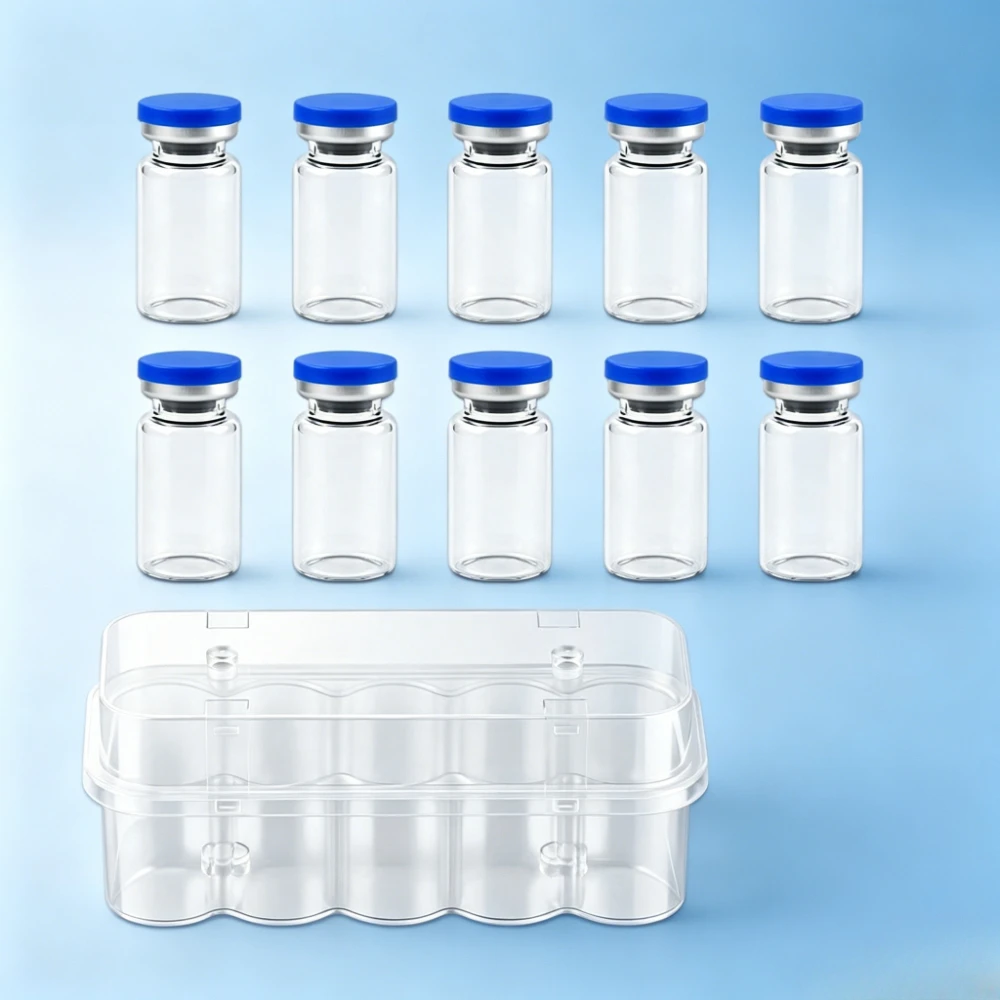 10 viales de vidrio vacíos para inyección de insulina y cosméticos, con puerto de inyección autorreparable, tapón sellado y caja de almacenamiento