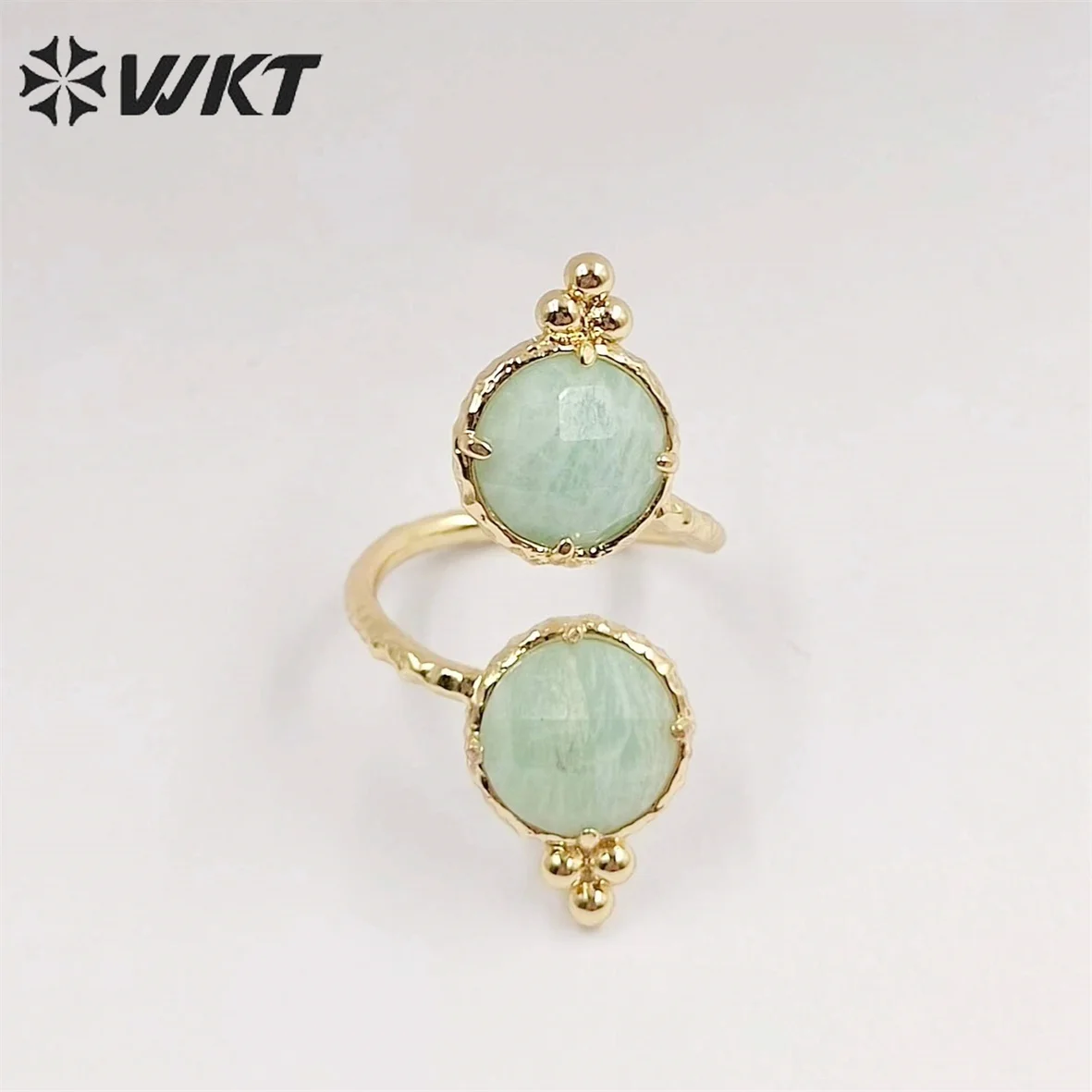 

WT-R465 Newest Europe Hot Style Gorgeous Double Gem Stone Ring Irregular Women For Daily Decoration