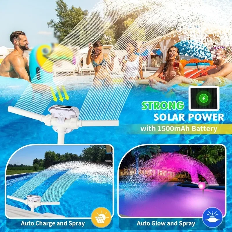 7-Color LED Solar Lights, 360°Adjustable Pool Water Fountain Pool Sprinkler Fountain,Dual Spray Sprinkler Pool Fountains