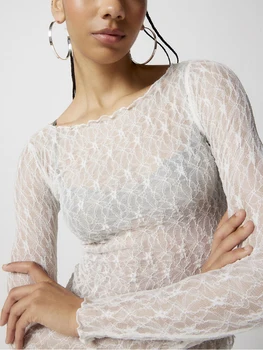 여성 레이스 풀오버 탑 레트로 긴 소매 라운드 넥 솔리드 컬러 장착 티셔츠 캐주얼 블라우스 streetwear y2k 2000s