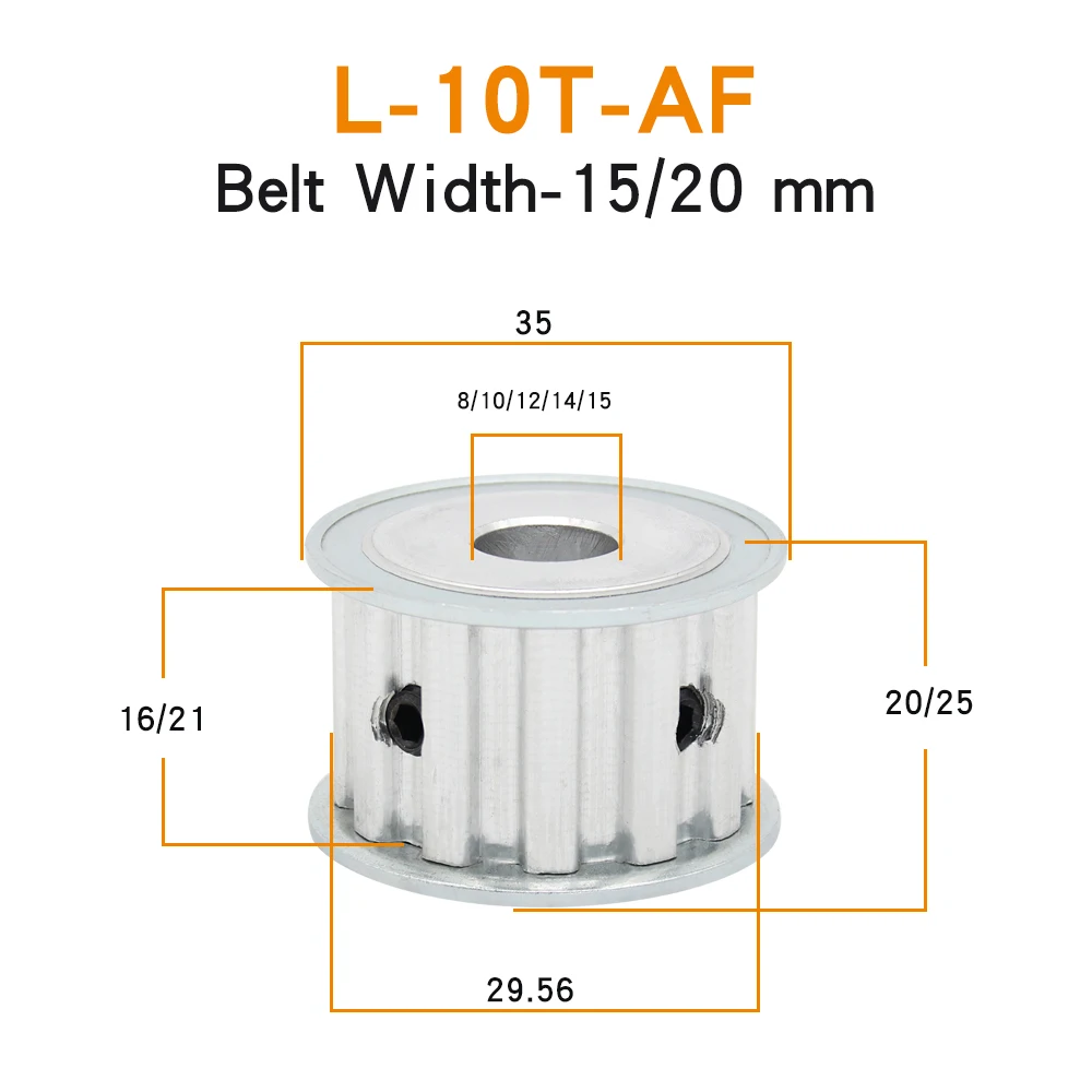 Alloy Pulley  L-10T Inner Bore 8/10/12/14/15mm Trapezoidal Teeth Pitch 9.525mm Synchronous Pulley For L-Rubber Belt Width 15/20m