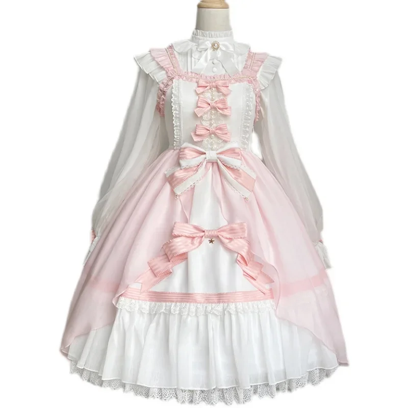 Spring Lolita set JSK dress with shirt Chubby Plump Kawaii girls pink suit look slim 2XL 3XL 4XL