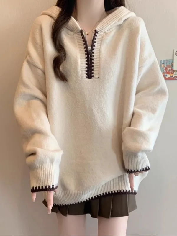 

Свободный уютный вязаный свитер-кардиган с капюшоном и длинными рукавами, утепленный, из мягкой шерсти, больших размеров, для женщин