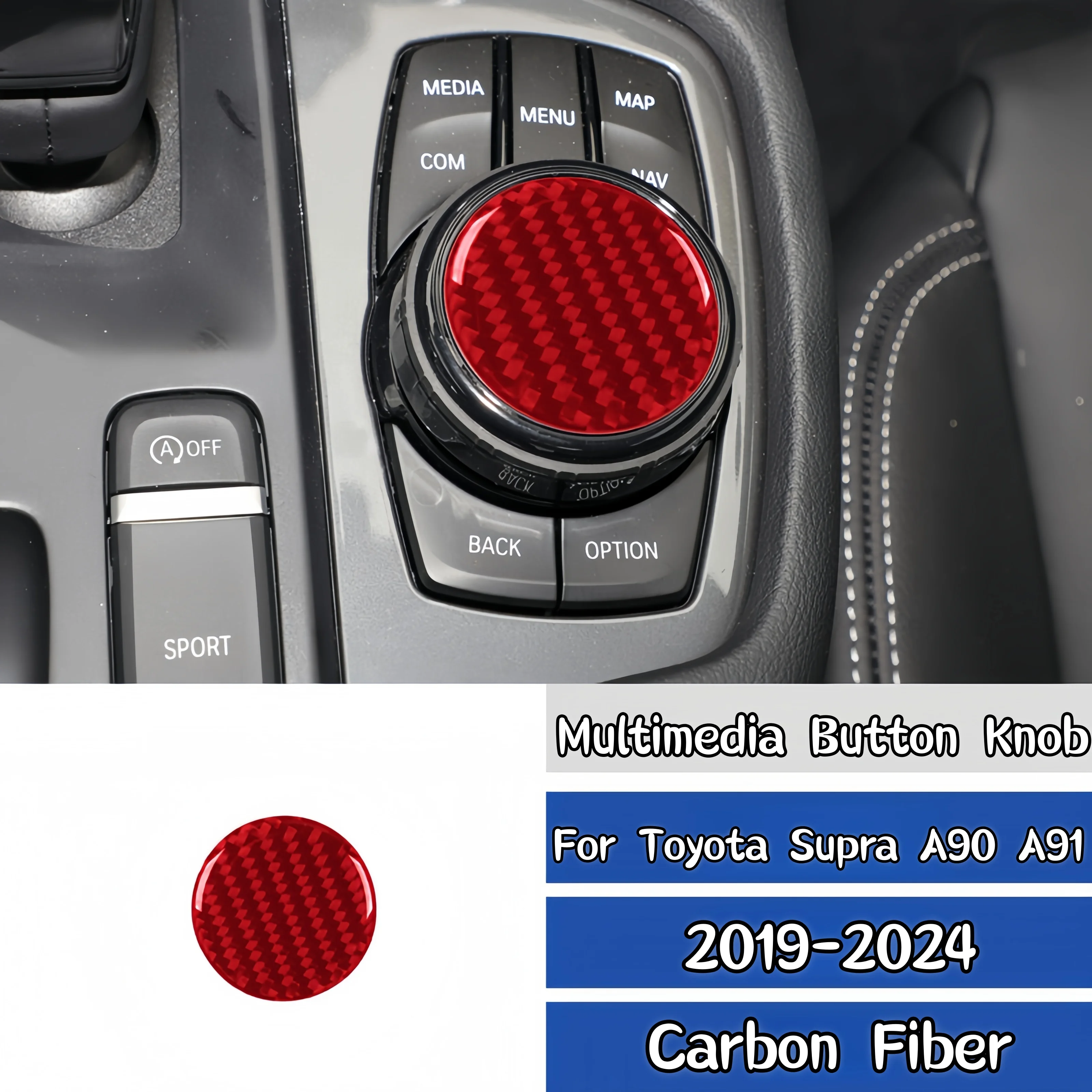 For Toyota GR Supra A90 A91 MK5 2019-2024 Carbon Fiber Car Multimedia Button Knob Trim Cover Decor Sticker Interior Accessories