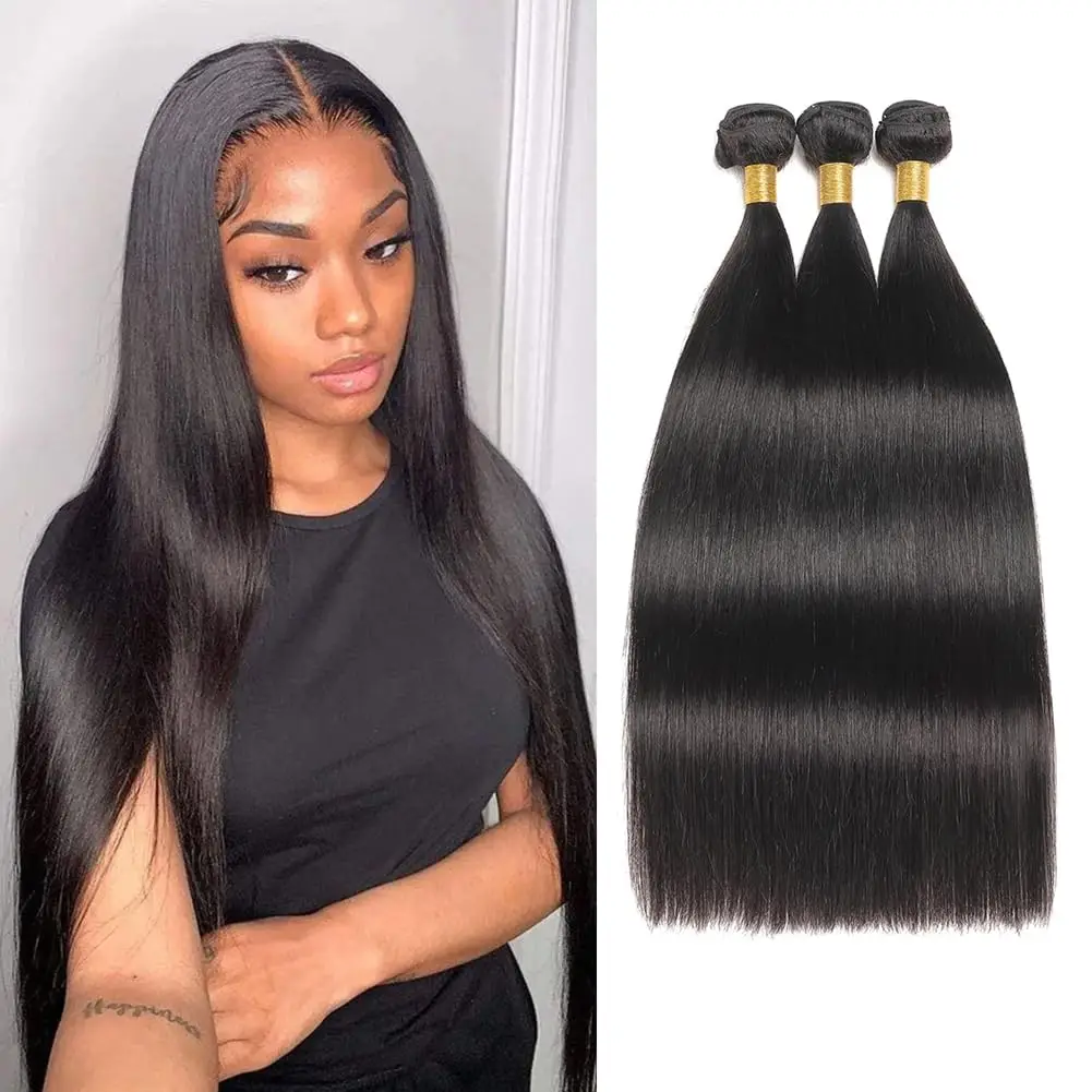 Alimice Brazilian Bundles Human Hair Straight Human Hair Bundles 26 Inch Designed for Black Women Natural Color Hair 1 Bundles