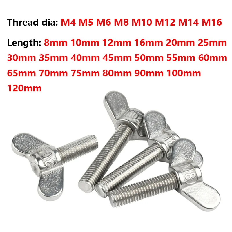 1/2 Pcs M4 M5 M6 M8 M10 M12 M14 M16 304 Stainless Steel Butterfly Screws Big Ear Bolt Hand Claw Screw Wing Nut Hardware Tools