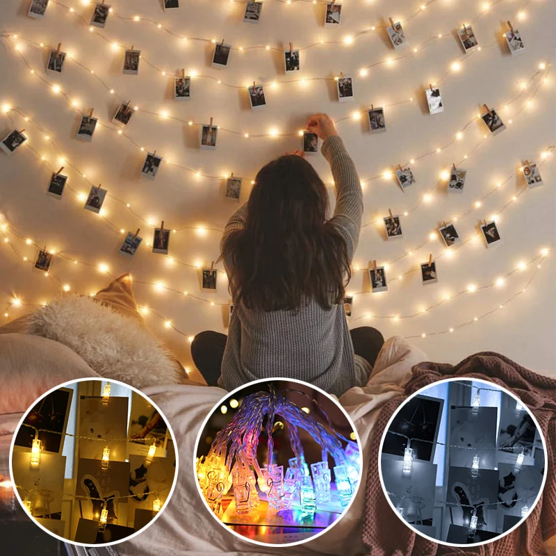 LED String Lights Photo Clip USB Outdoor Battery Operated Garland Christmas Decoration Holiday Party Wedding Xmas Fairy Lighting