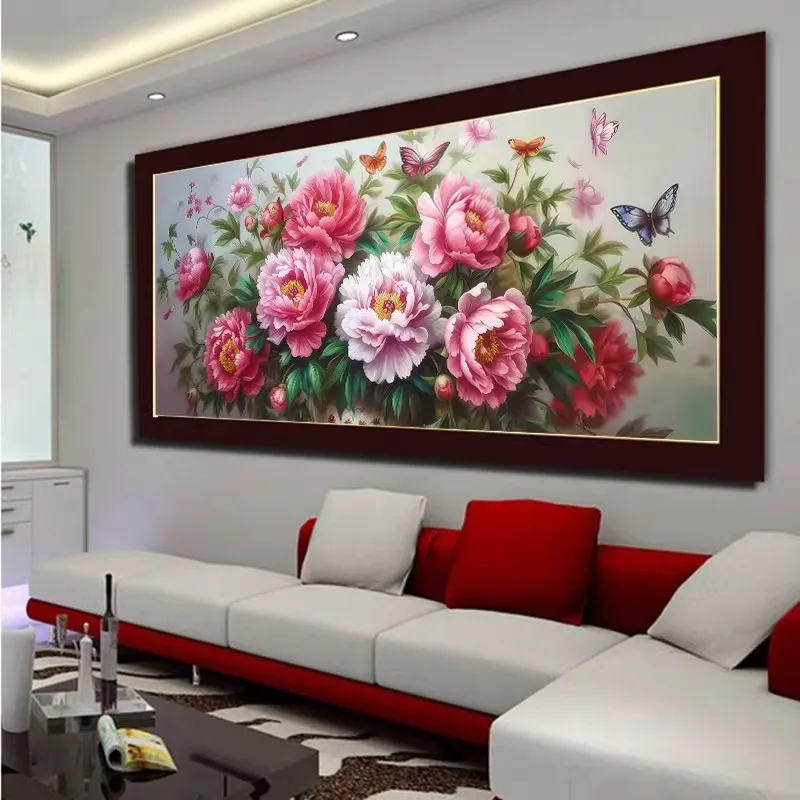 Peony 11ct 9CT Needlework,DIY Living Room Printed Cross Stitch,Sets For Embroidery Kit Full Cotton Silk Threads