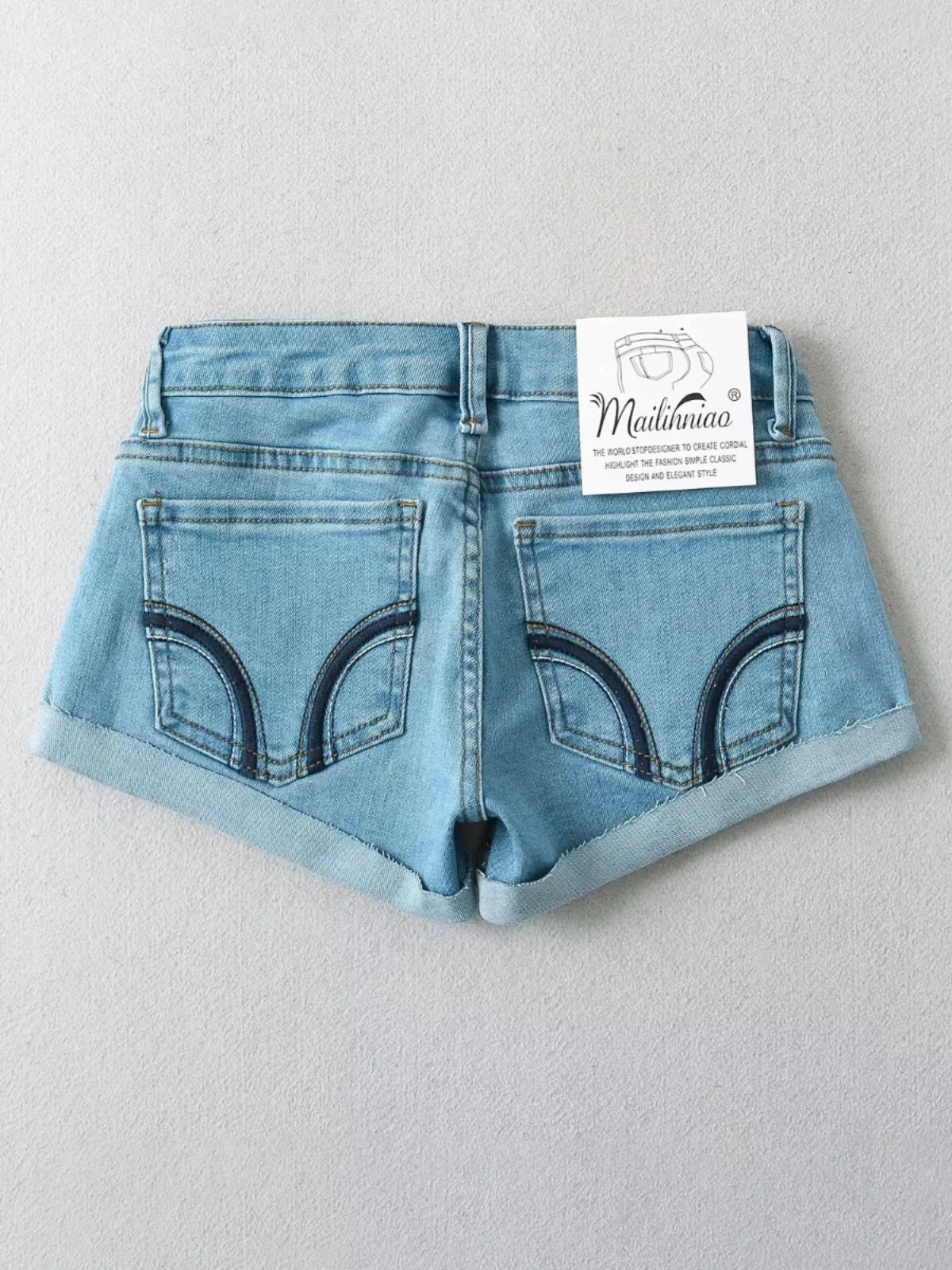 American Retro Elastic Slim Low Waist Denim orts Women Sexy Summer Millennium Hot Pants Cuffed Jeans  Skirt