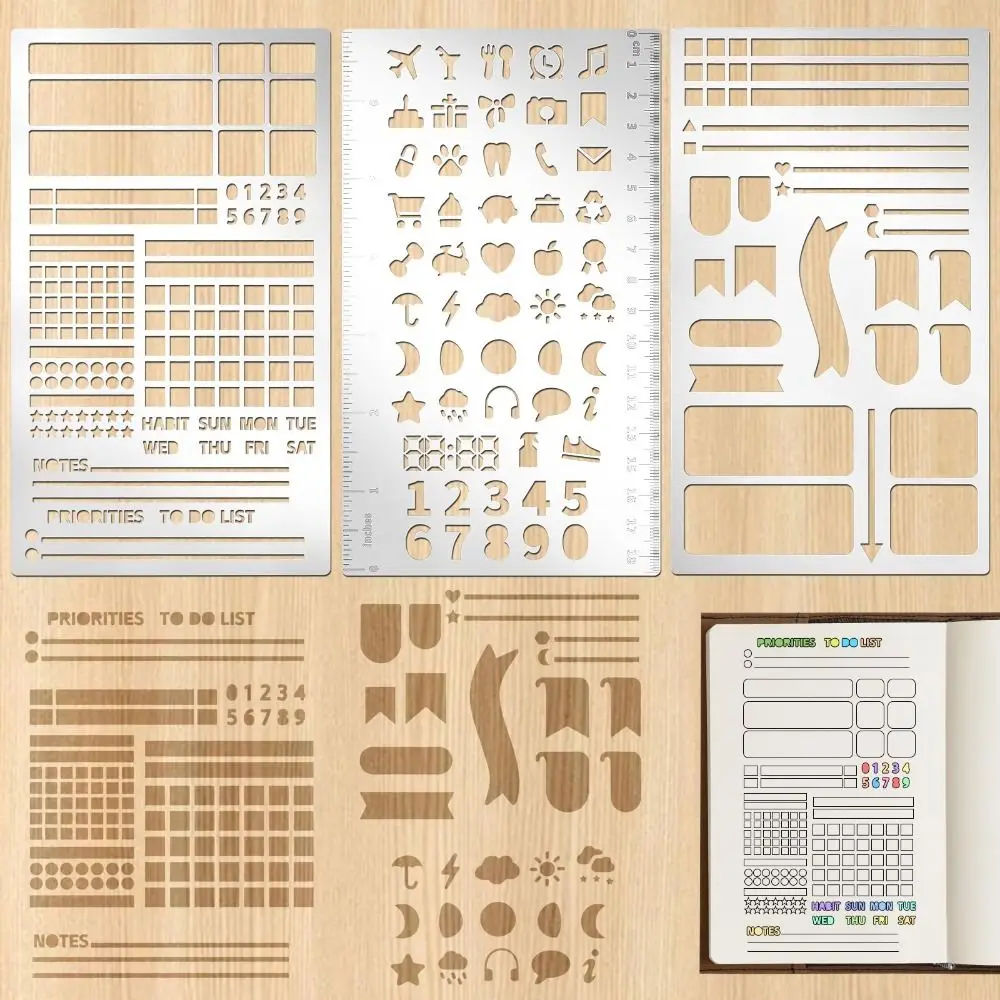 

Stainless Steel Template Ruler Double-Sided Hollow Template Planner Stencil Multifunctional Portable Drawing Ruler