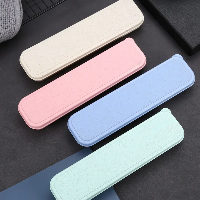 Wheat Straw Storage Box Kitchen Dustproof Spoon Fork Chopsticks Boxes Children Kid Students Travel Portable Tableware Pencil Box