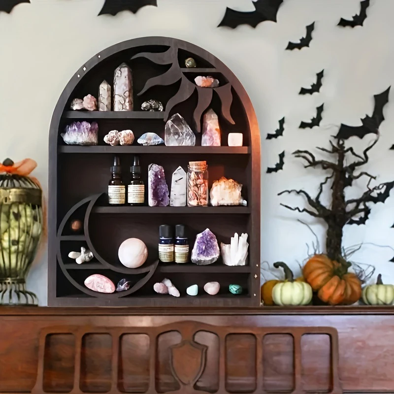 Floating Shelves Essential Oil Display Rack Crystal Stone Wall Gothic Decoration Wall Stand Organizer For Home Creative Decor