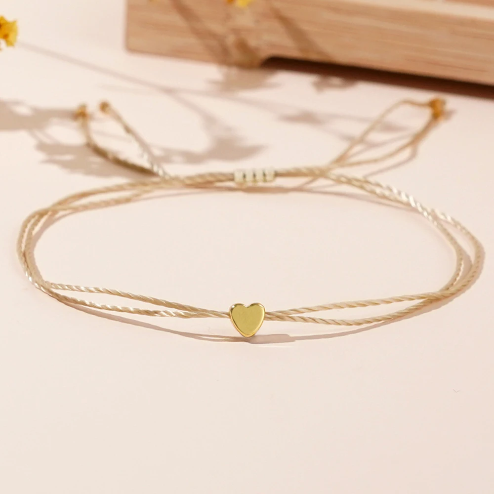 Dainty Adjustable Rope Bracelet with Heart/Star/Cross Pendant Charm Minimalist Sweet Style Bracelet for Women Girls Daily Gift
