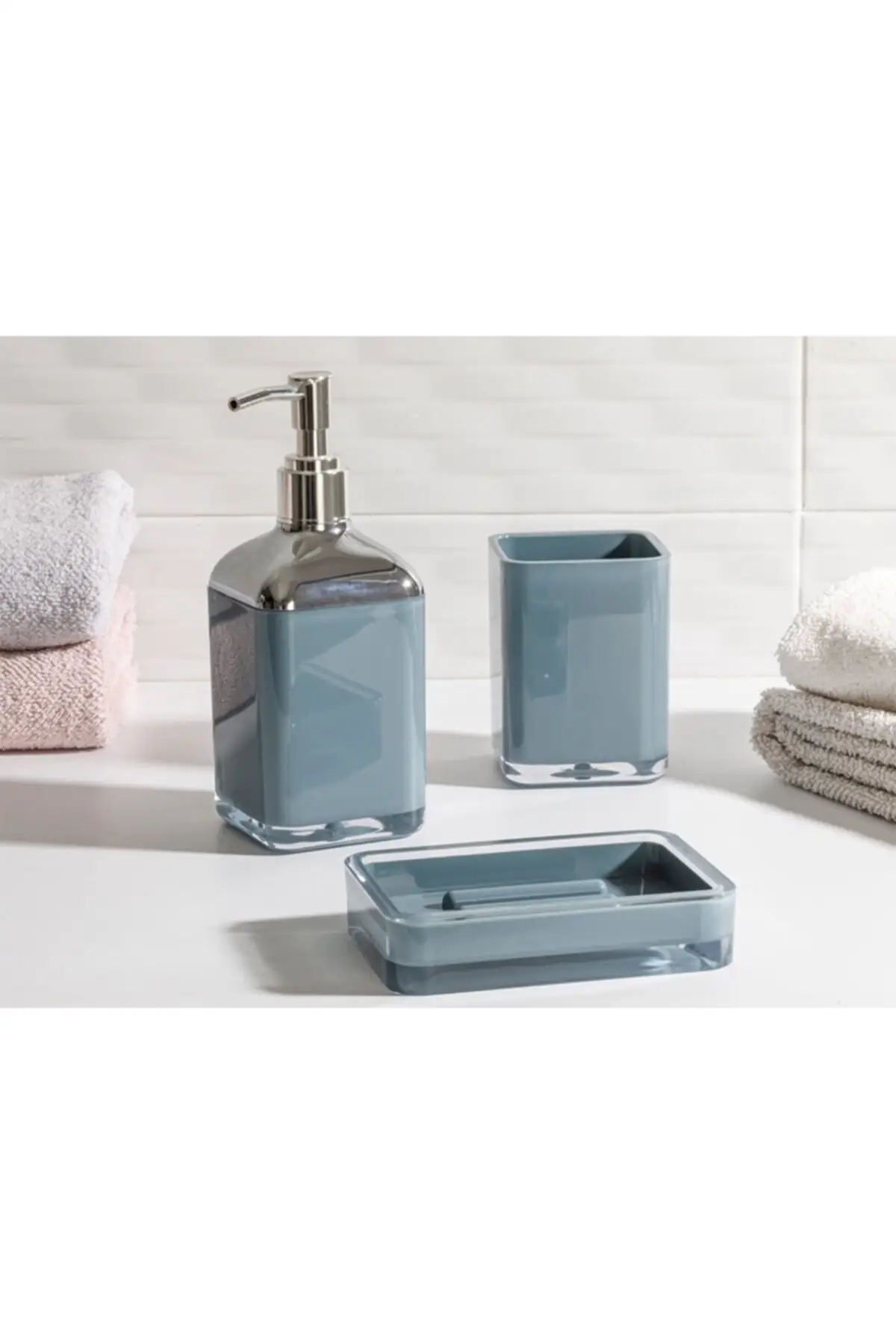 Crystal 3'lü Bath Set 17,5x6,5x6,5 Cm + 9x6,5x6,5 Cm + 1 Green bathroom Accessories Sets Liquid Soap Dispenser Set Dental Fırçalığı Canvas