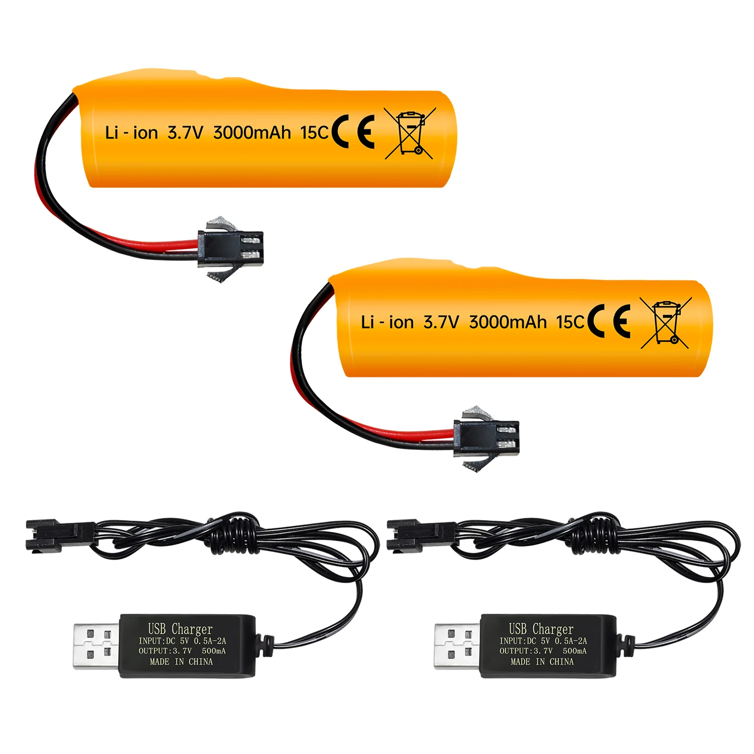 2PCS 3.7V 3000mAh Li-ion Battery with SM-2P Plug and USB for DE42 DE44 DE45 DE68 RC Car,Truck Toy Off-Road Racing Car Battery
