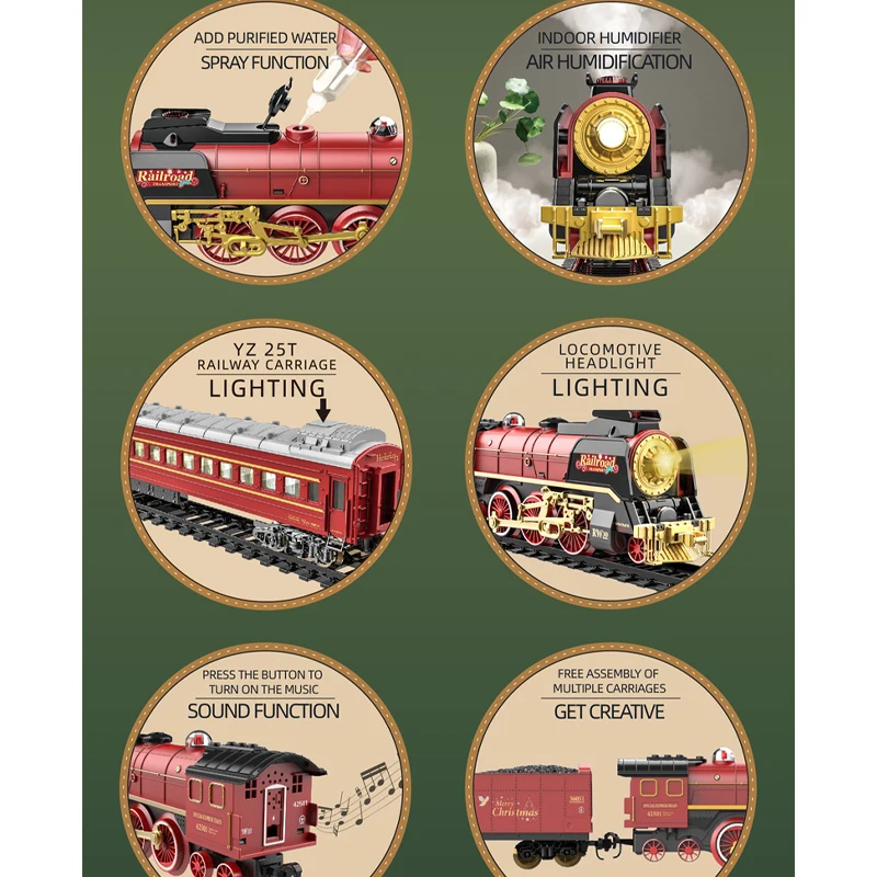 Christmas Series Classical Remote Control Small Train Tracks Electric Steam Track Train Model Lights Children\'s Holiday Gifts