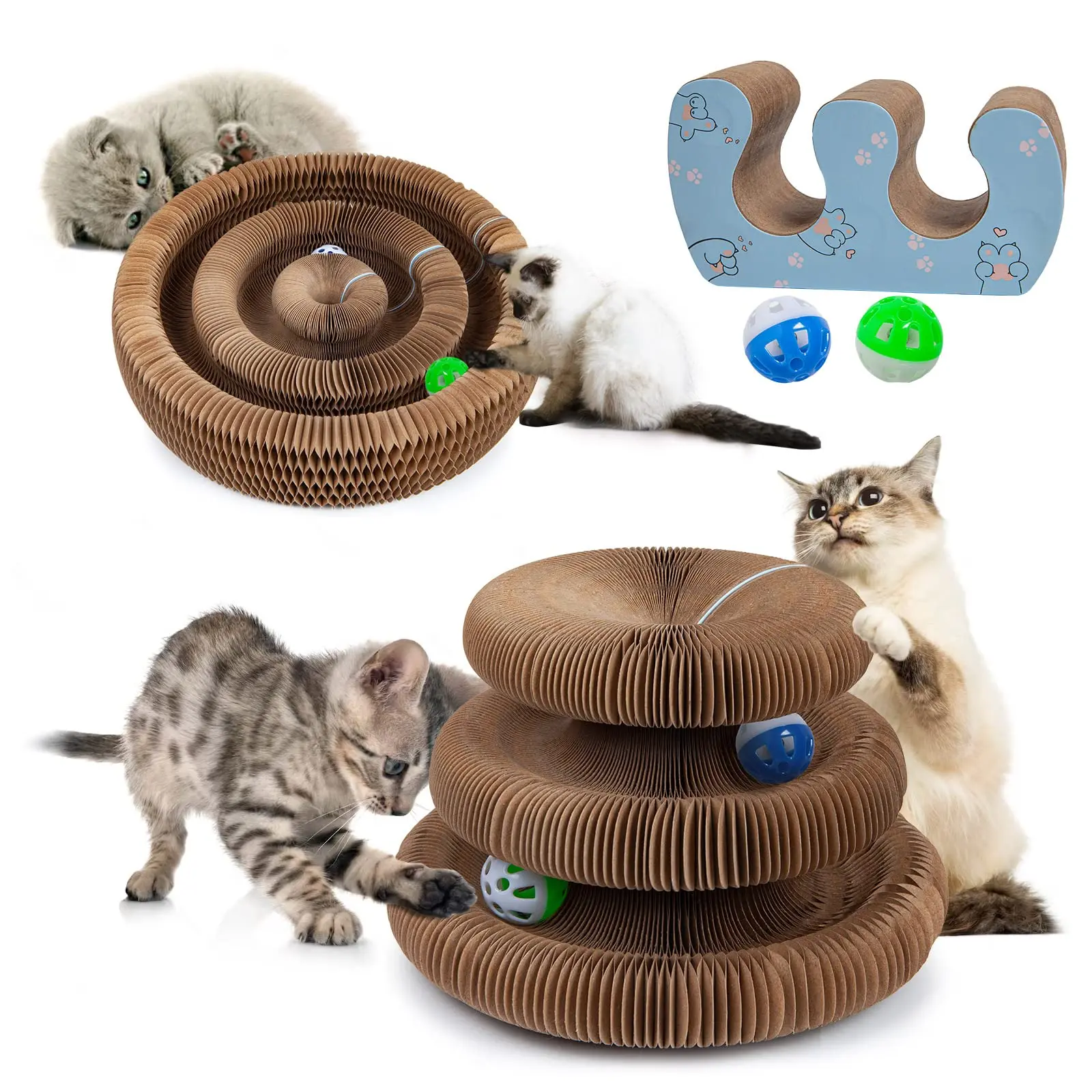 

Cat Toys, Magic Accordion Scratching Board, Interactive Organ Toy with Two Balls, Scratcher Mat for Kitten Made of Cardboard