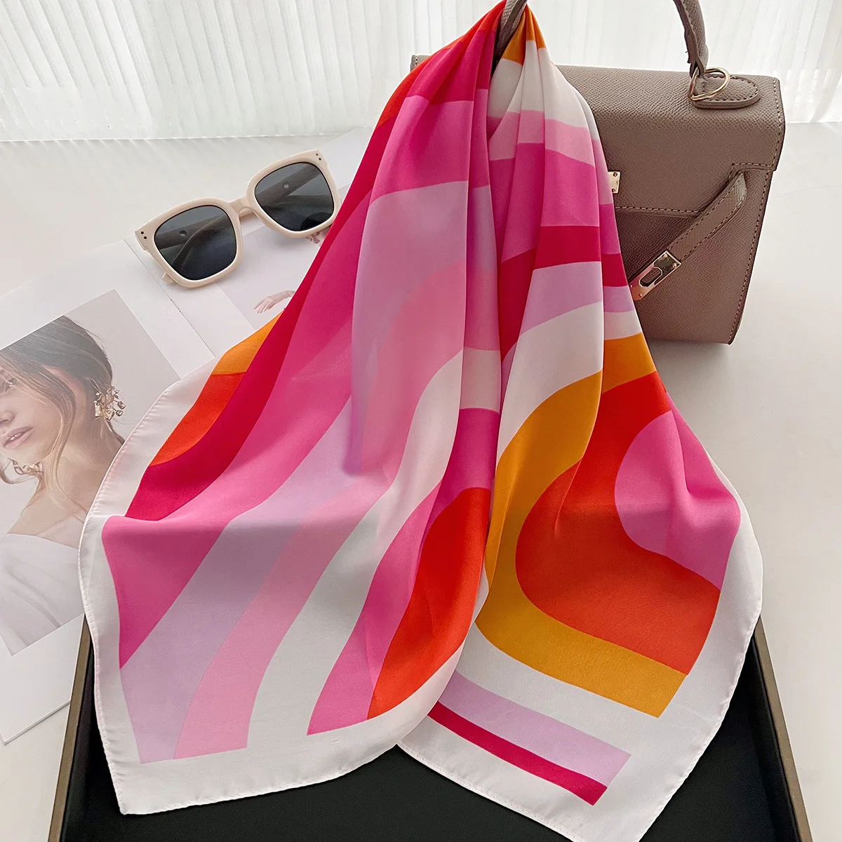 Vintage Print Satin Square Scarf Soft Lightweight Women’s Fashion Accessory for Hair Neck Shawl Elegant Hair Scarf