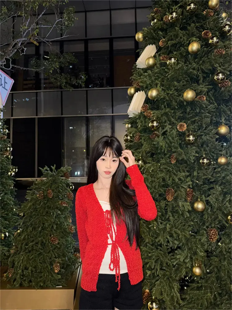 

Korean Sle Women's Knitted Sweater Faionable Waist-Cinching Spring New Unique Top Comfortable Medium Softn Long Sve