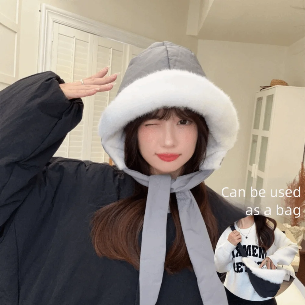 

Trendy Fashion Large Head Size Down Cotton Velvet Hat Cold Proof Ear Protection Baroque Cap Strap Hat Women's Hat Winter Season