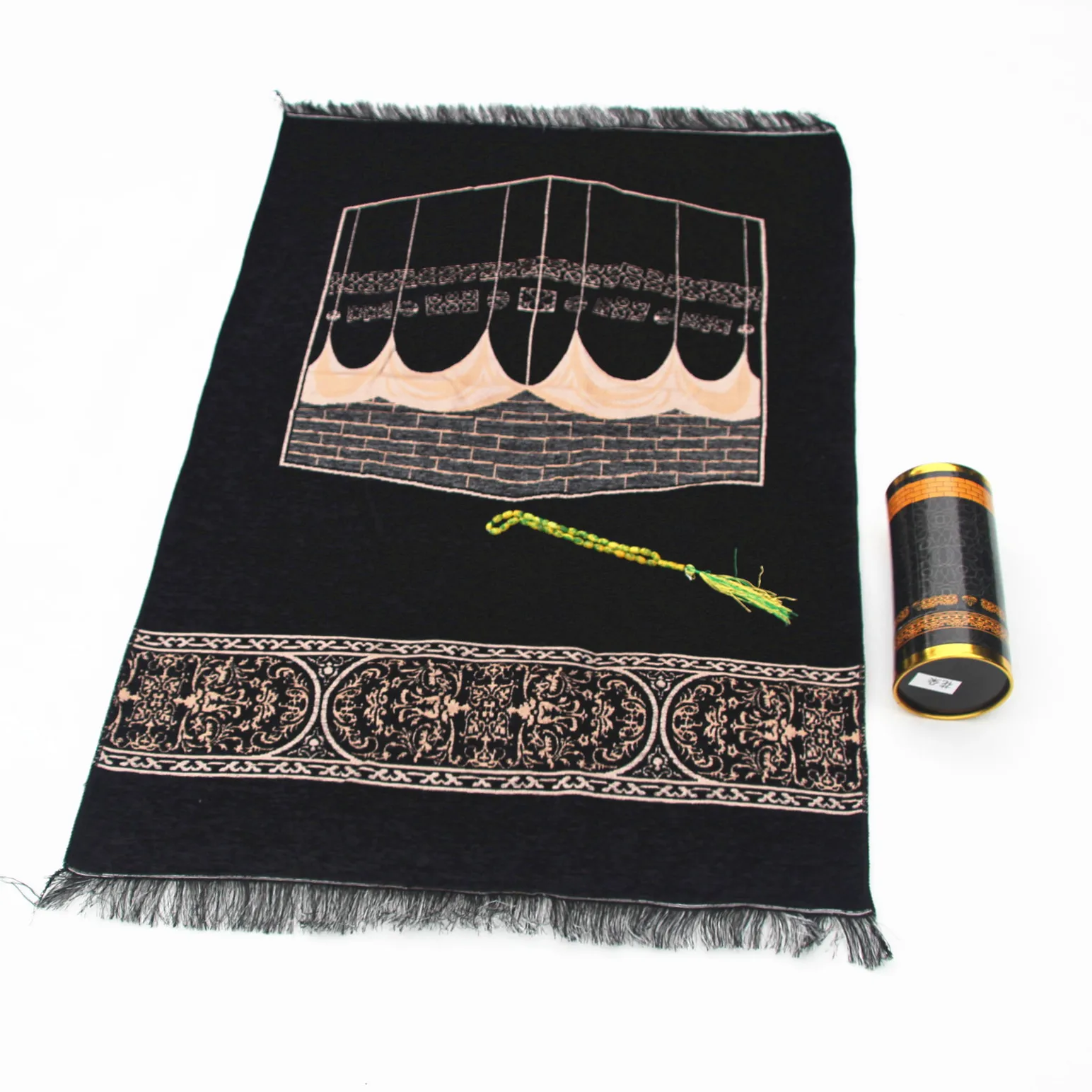 Corduroy Velvet Bucket Prayer Mat, Arch Pattern Plastic Cylinder Pressure-Proof Dust-Proof Travel Prayer Mat for Vehicle Use