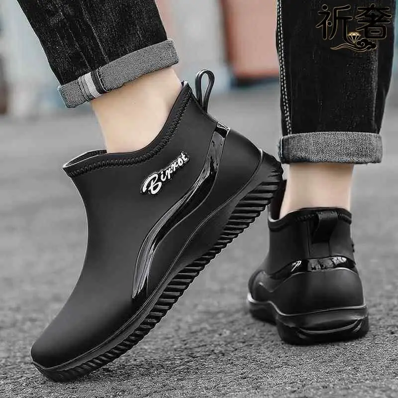 Men's Rain Boots Outdoor Work Waterproof Anti-Slip Oil Resistant Kitchen Fishery Delivery Special Riding Boots EVA Material