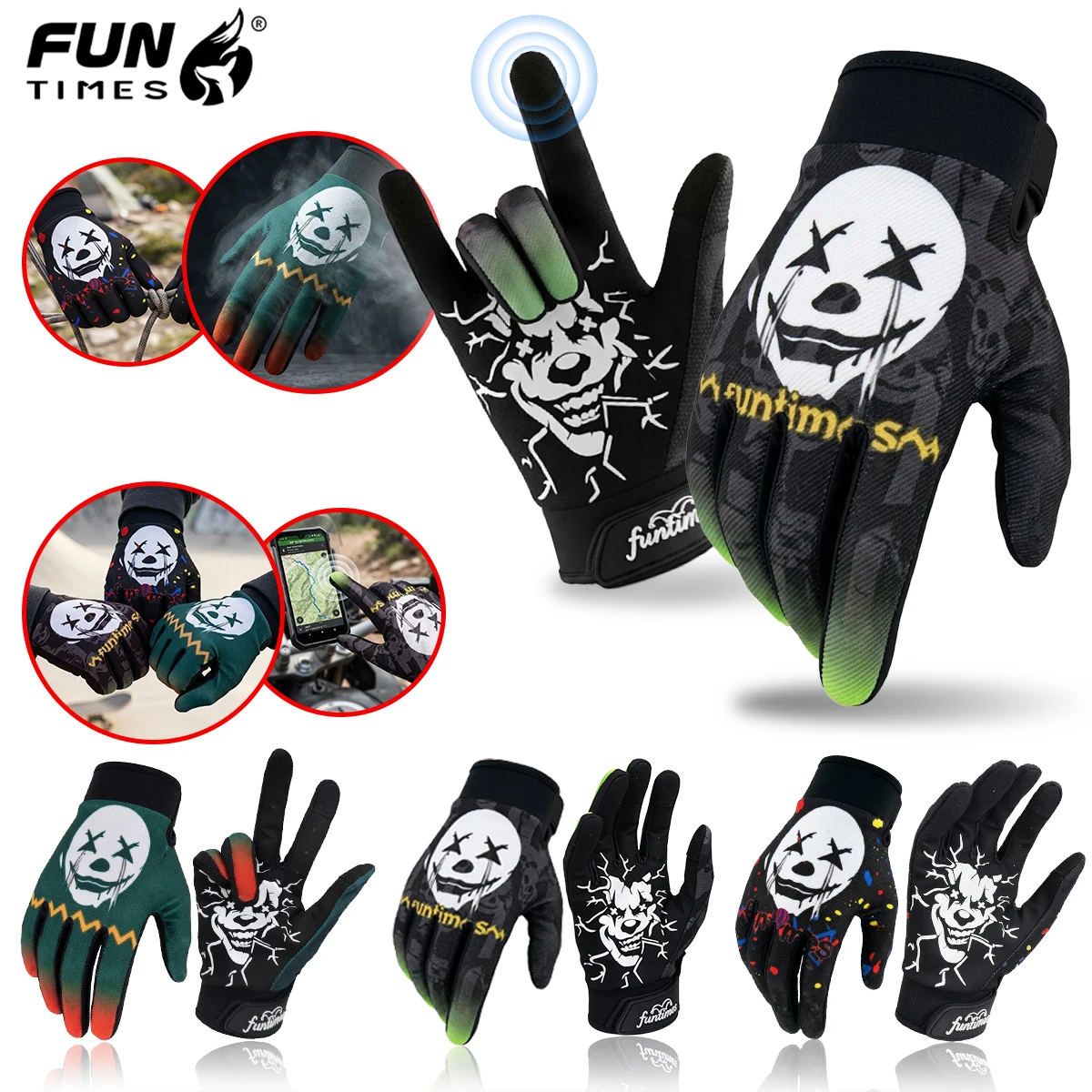 FUNTIMES Universal Seasonal Clown Face Riding Gloves - Motorcycle Off-Road Touchscreen Outdoor Protective Gloves