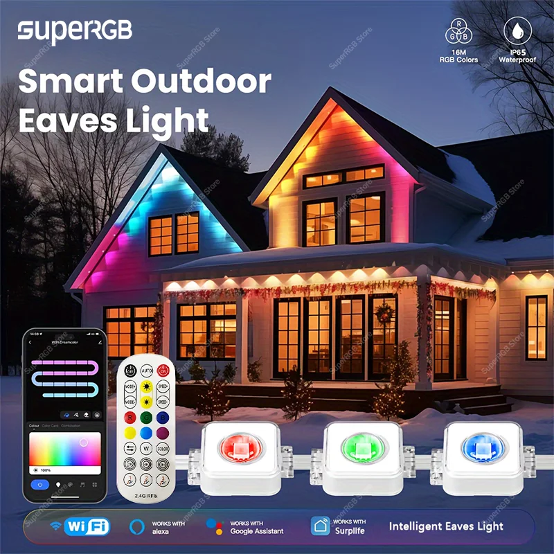 200FT Permanent Outdoor Lights Smart RGBIC Eave Lights App & Remote Control DIY Scene Mode for House Christmas Halloween Decor