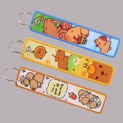 Cute Capybara Embroidery Key Fobs Cartoon Animals Key Tags Keychain For Motorcycles Cars Key Ring Accessories Chaveiro Gifts